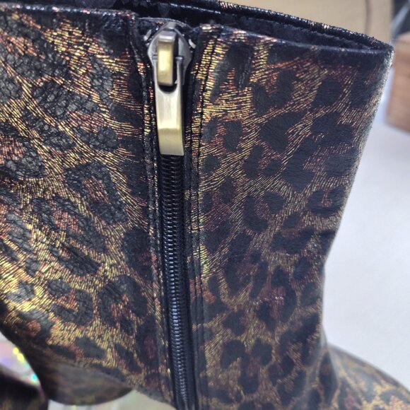 Neiman Marcus Womens Size 6.5 Leopard Animal Print Metallic Boots Shoes - Picture 9 of 16